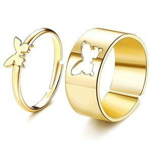 2pcs Butterfly Rings for Women, Gold Plated Matching Friendship Rings